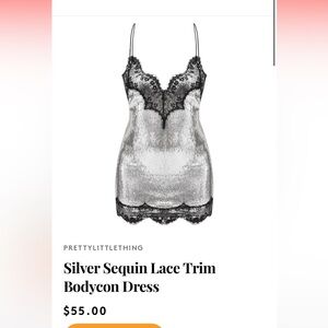 PrettyLittleThing Silver Sequin Lace Trim Mini Dress